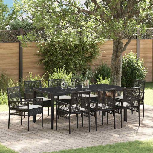 Garten Essgruppe 3 pcs Schwarz Poly-Rattan