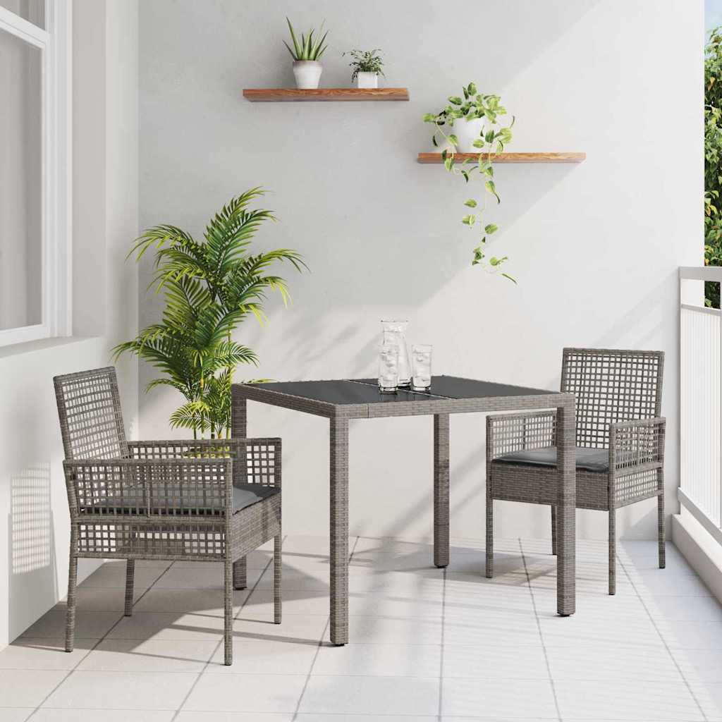 Garten Essgruppe 3 pcs Schwarz Poly-Rattan