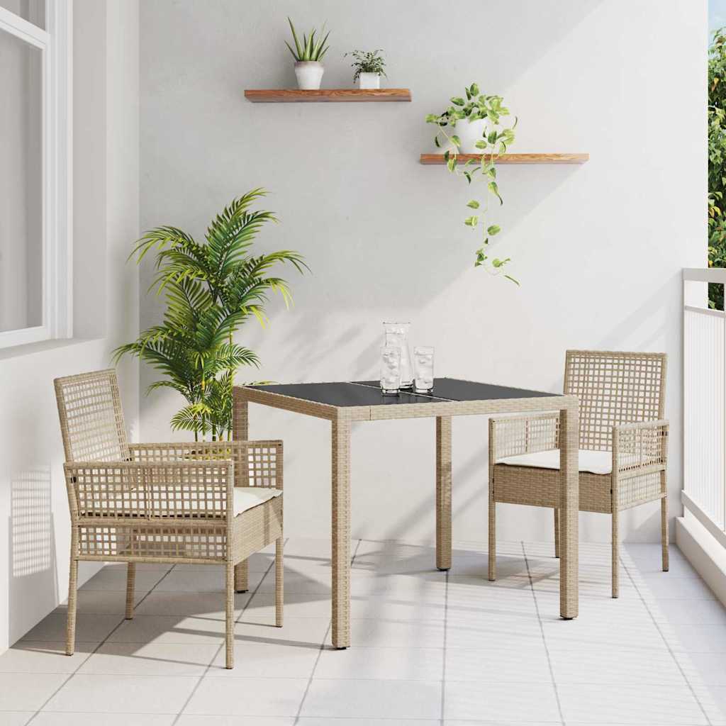 Garten Essgruppe 3 pcs Schwarz Poly-Rattan