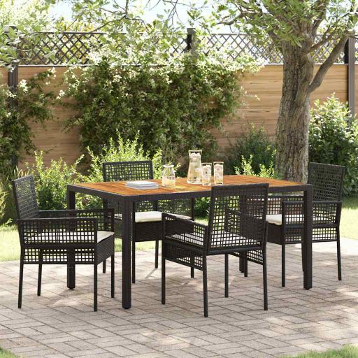 Garten Essgruppe 3 pcs Schwarz Poly-Rattan