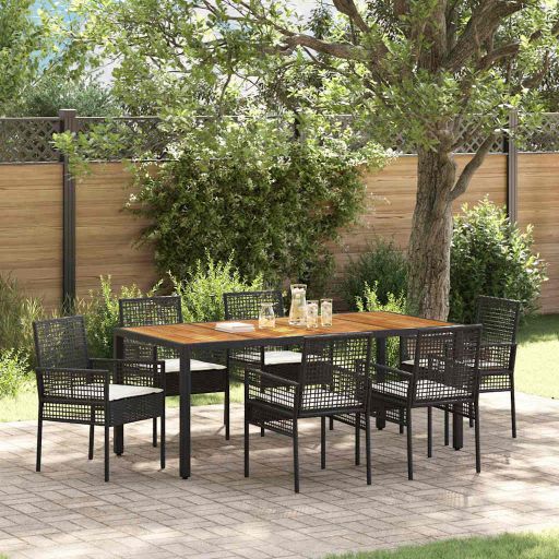 Garten Essgruppe 3 pcs Schwarz Poly-Rattan