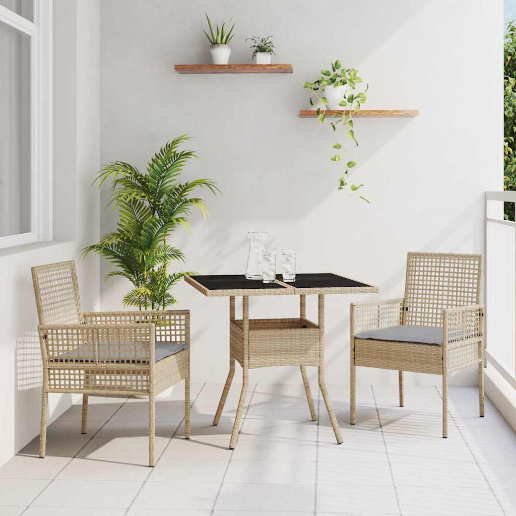 Garten Essgruppe 3 pcs Schwarz Poly-Rattan