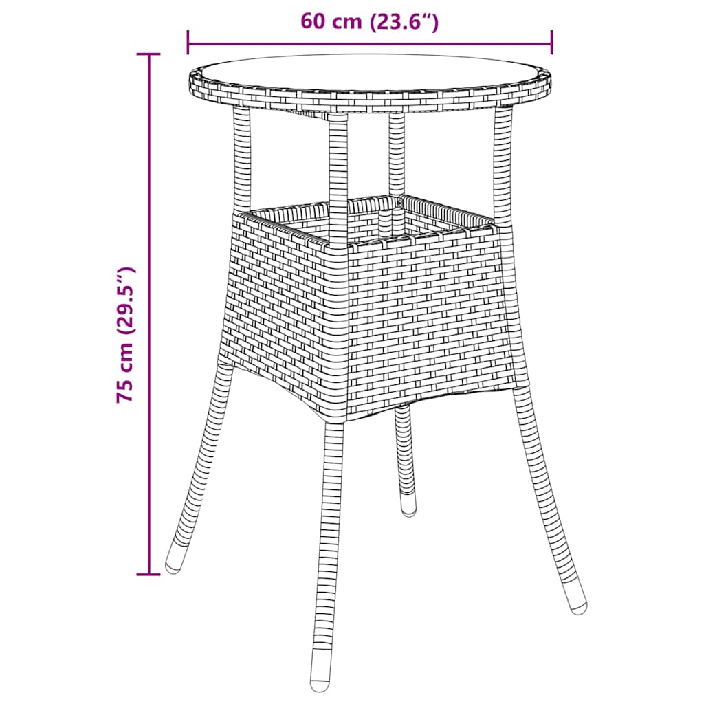 Garten Essgruppe 3 pcs Schwarz Poly-Rattan