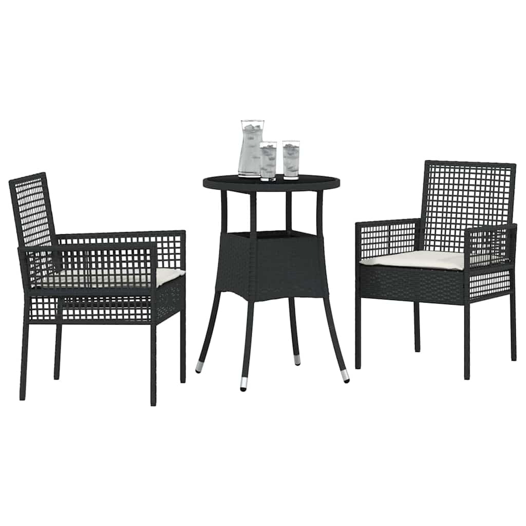 Garten Essgruppe 3 pcs Schwarz Poly-Rattan