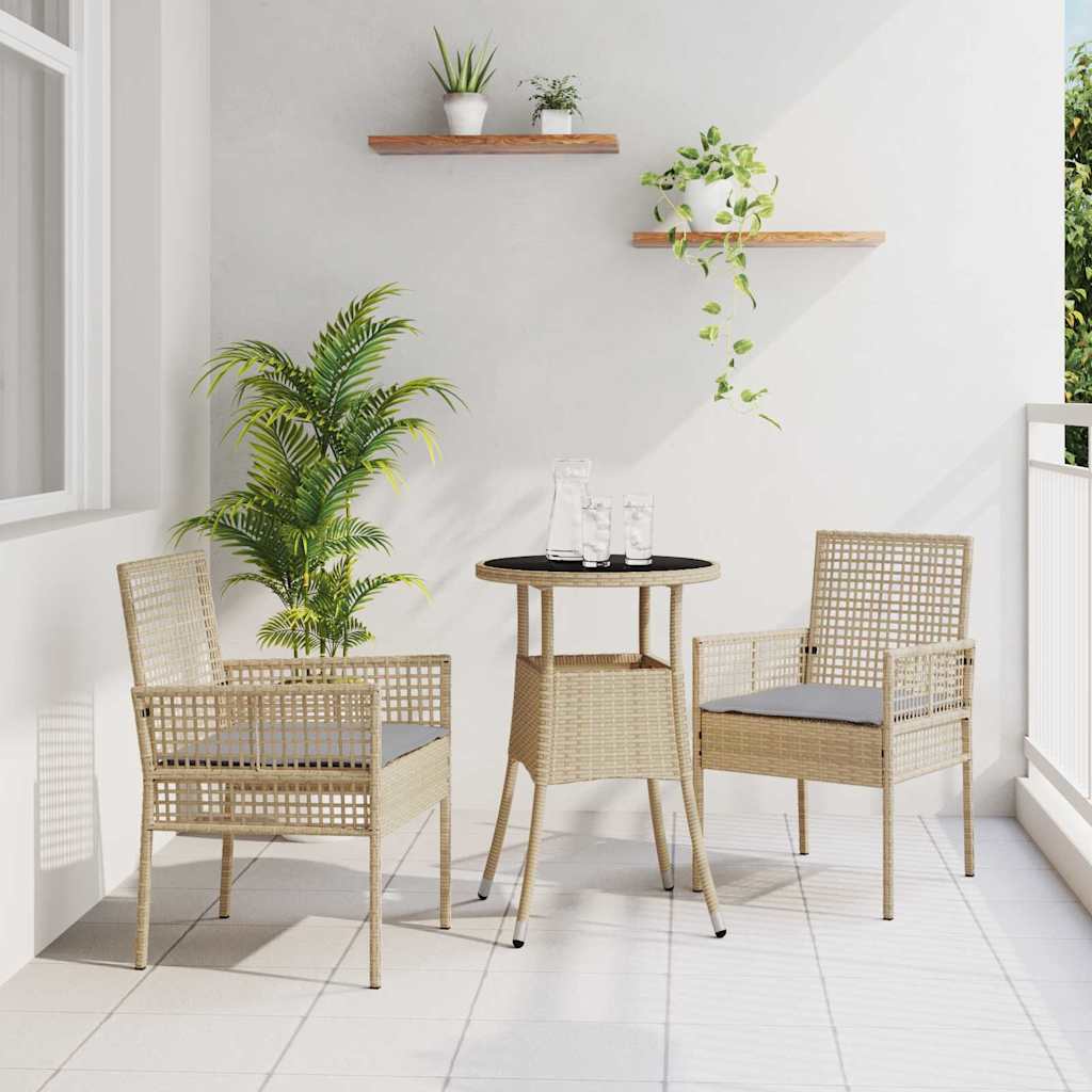 Garten Essgruppe 3 pcs Schwarz Poly-Rattan