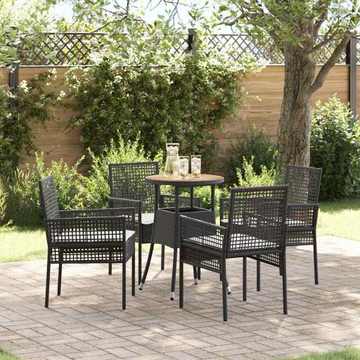 Garten Essgruppe 3 pcs Schwarz Poly-Rattan