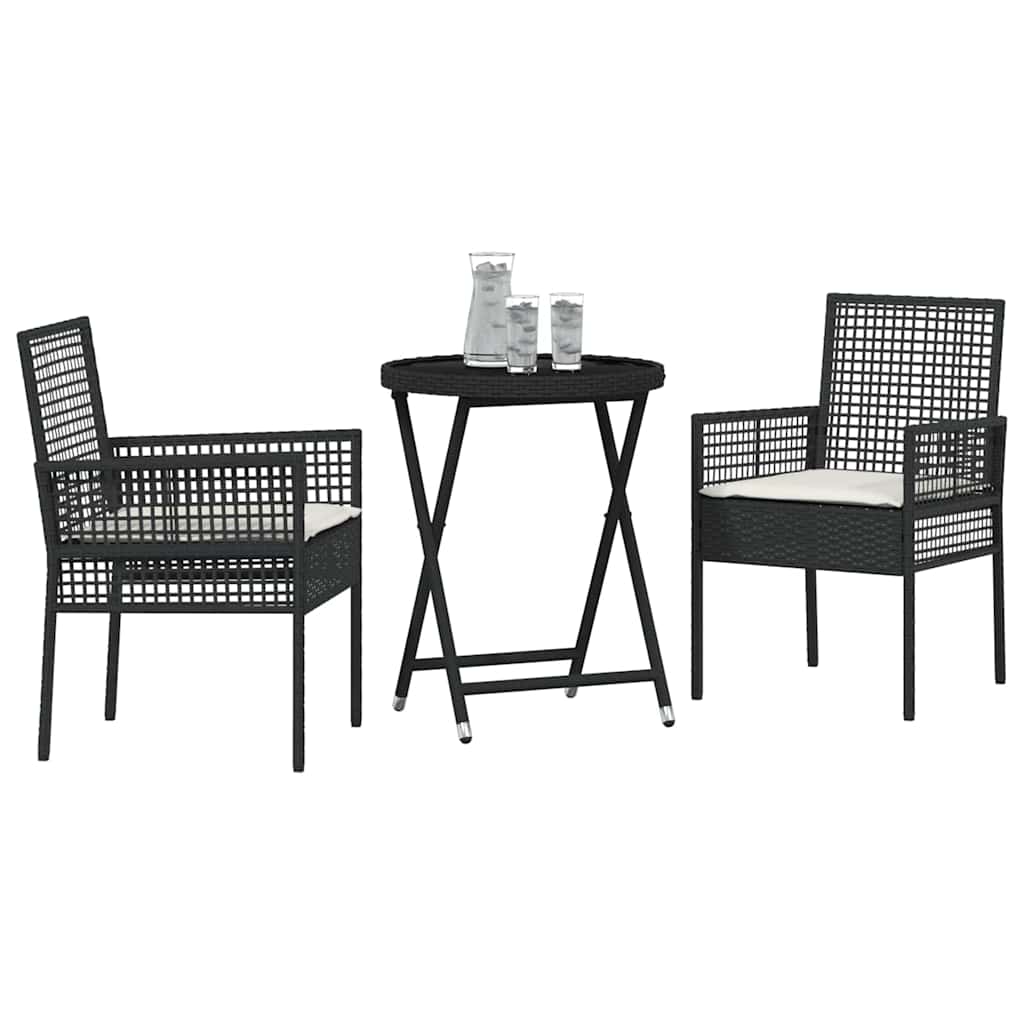 Garten Bistro Set 3 pcs Schwarz Poly-Rattan