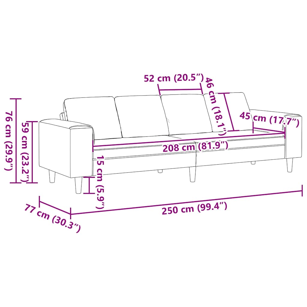 vidaXL Wohnzimmer Couch Hellgrau 250 x 77 x 76 cm