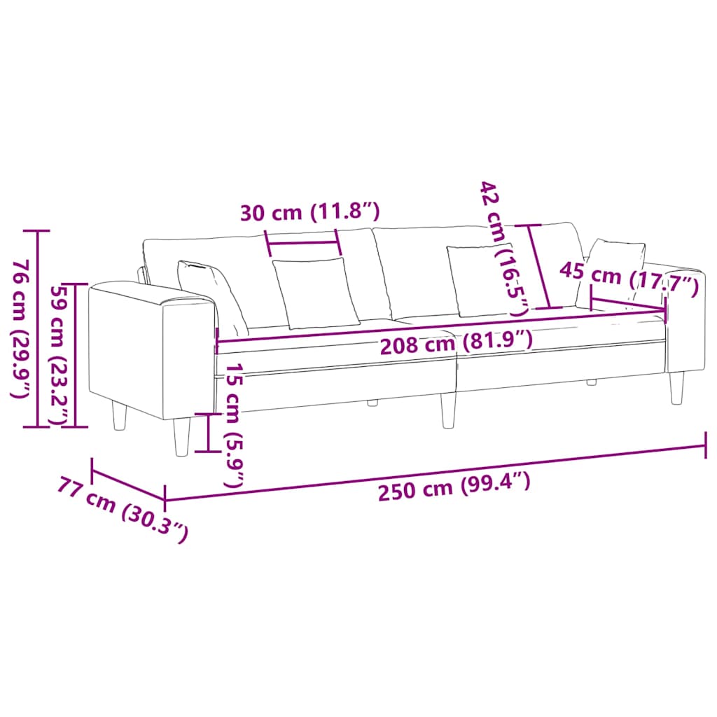 vidaXL Sofa mit Kissen Hellgrau 250 x 77 x 76 cm Stoff