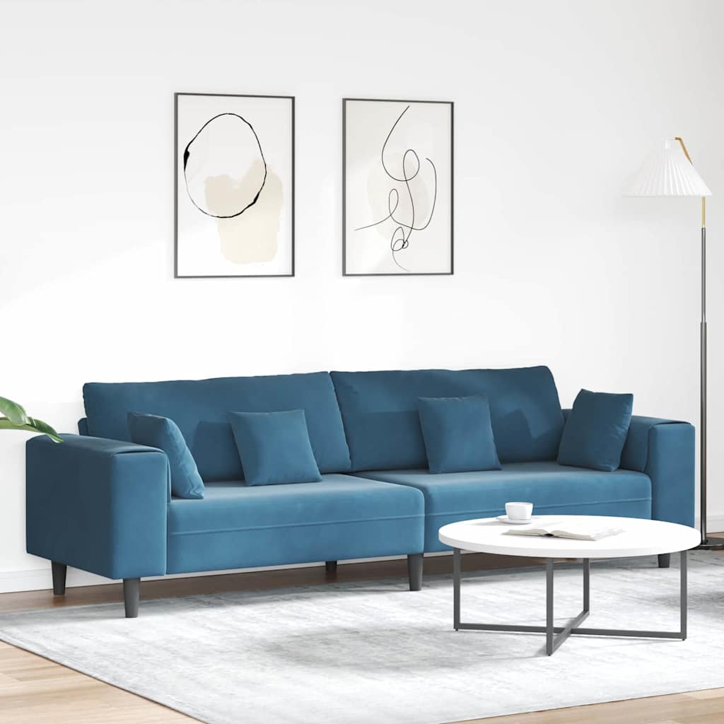 vidaXL Sofa mit Kissen Blau 250 x 77 x 76 cm Samt
