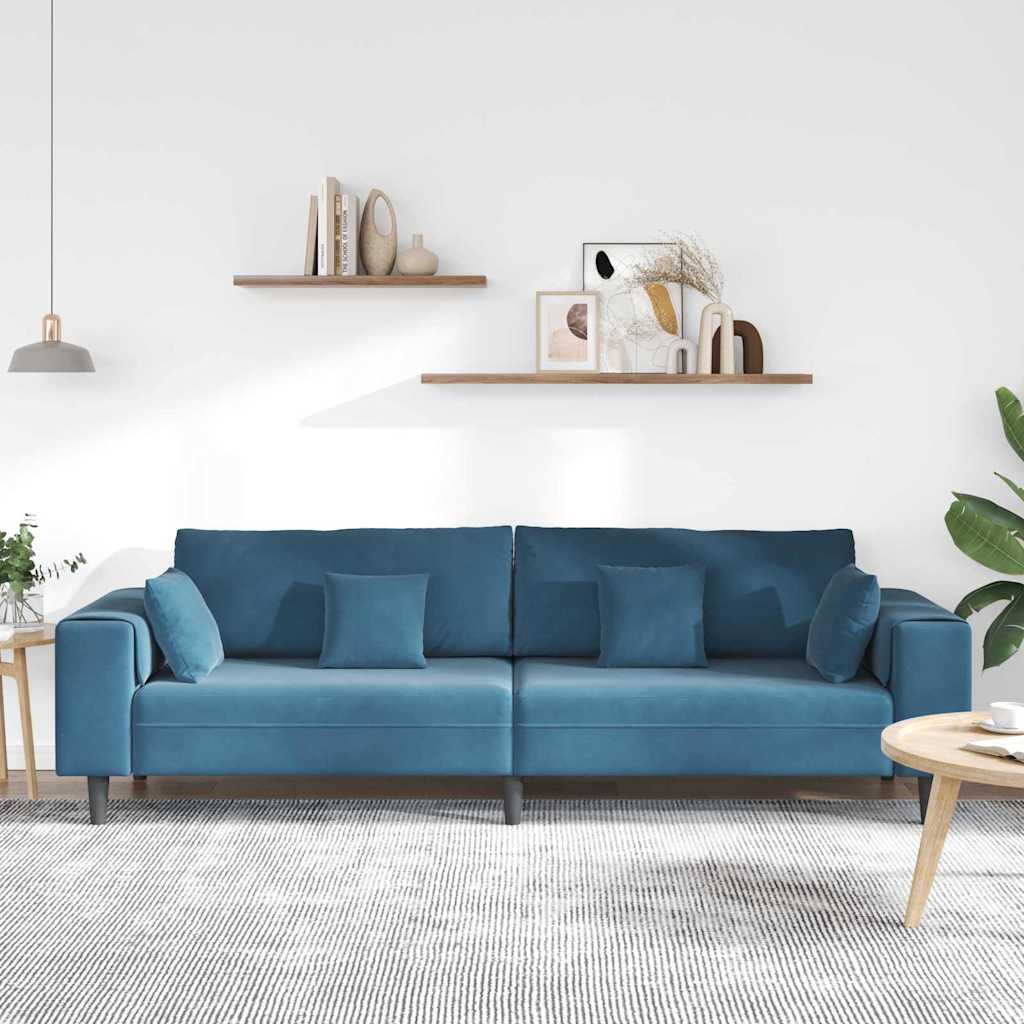 vidaXL Sofa mit Kissen Blau 250 x 77 x 76 cm Samt