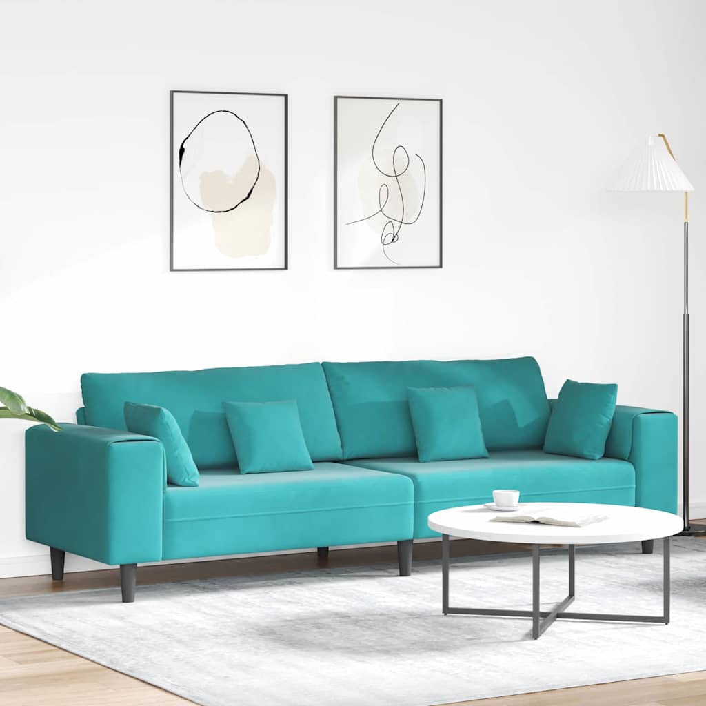 vidaXL Sofa mit Kissen Blau 250 x 77 x 76 cm Samt