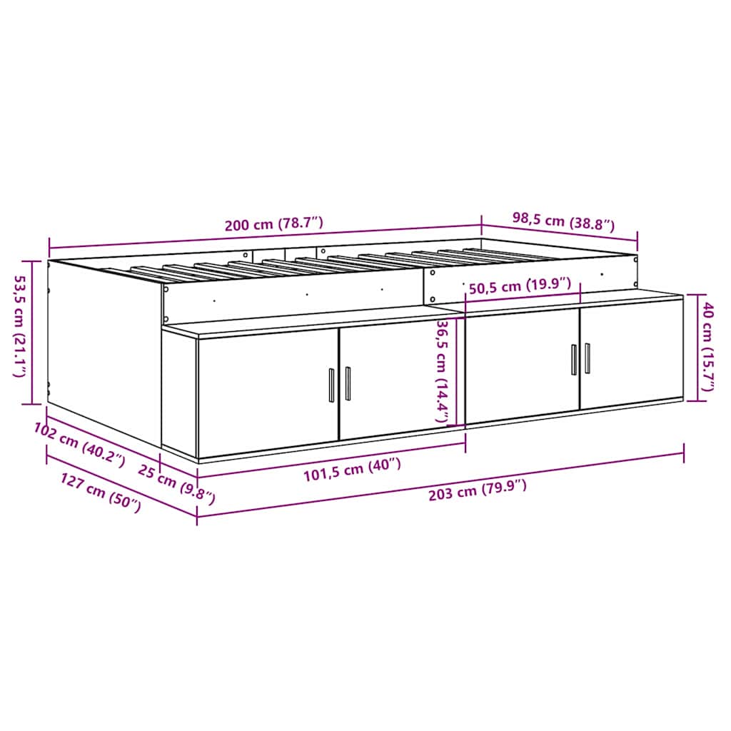 vidaXL Bettrahmen mit Schubladen Weiß 100 x 200 cm Holzwerkstoff
