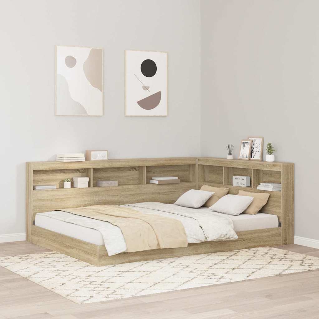 vidaXL Bücherregal-Bett Räuchereiche 90 x 200 cm Holzwerkstoff