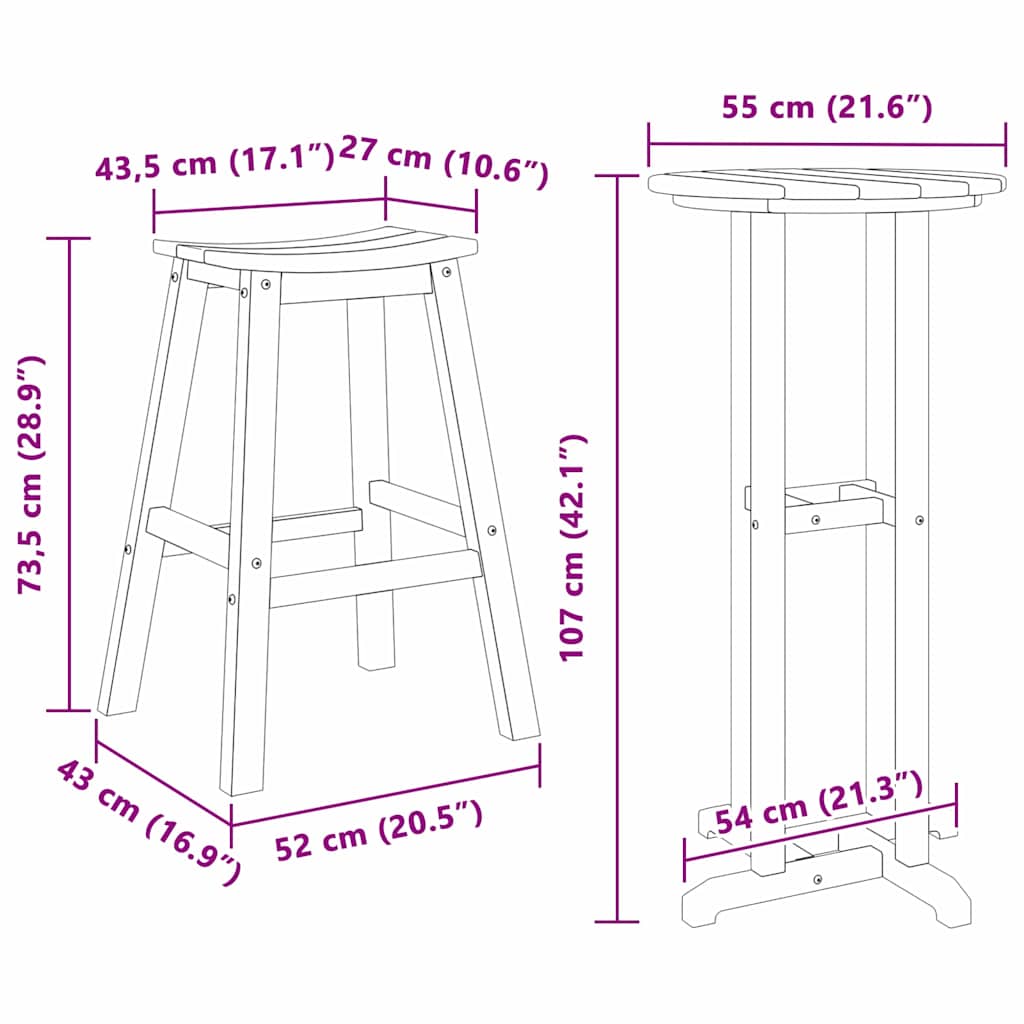 Garten Bar Set 3 pcs Weiß HDPE