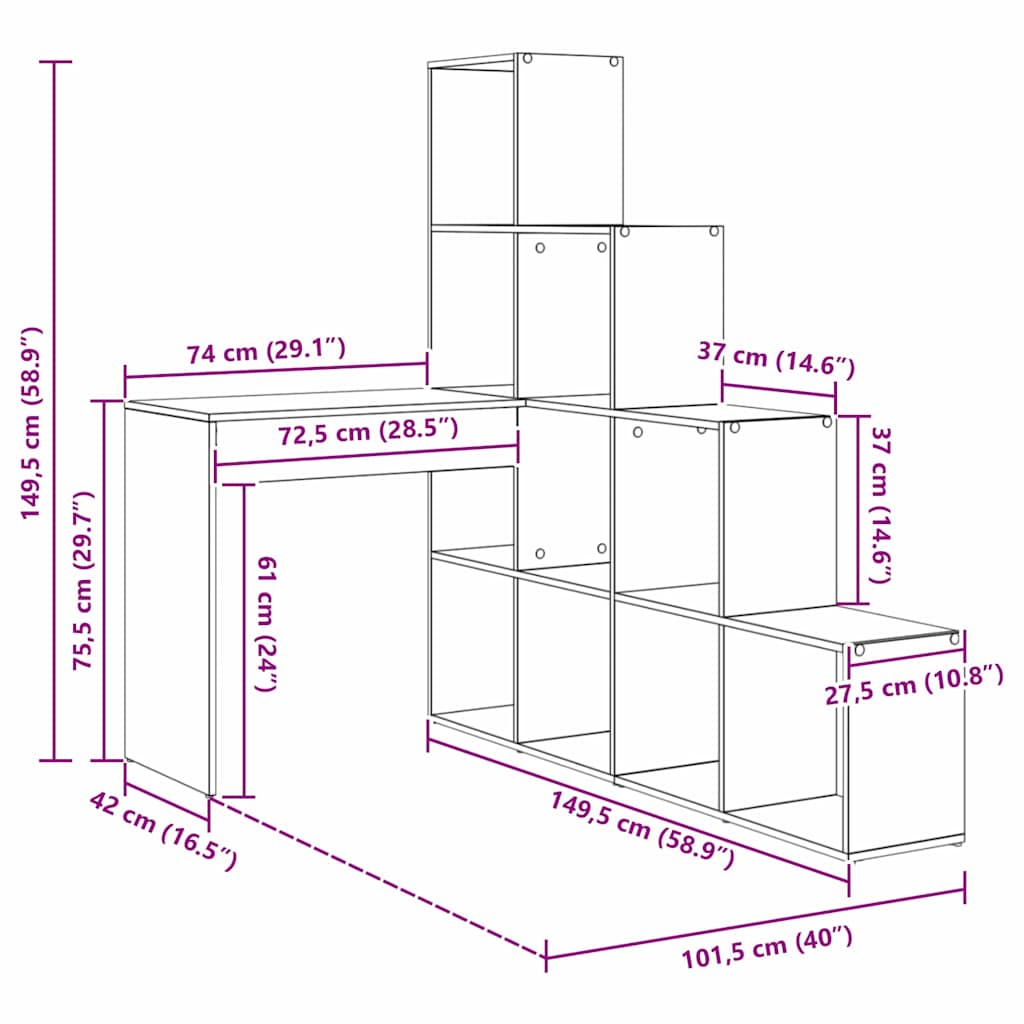vidaXL Eck-Schreibtisch Weiß 101,5 x 149,5 x 149,5 cm Holzwerkstoff