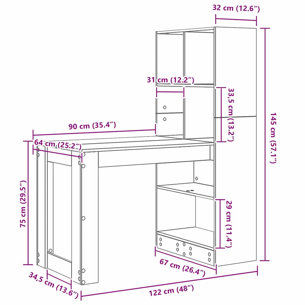 vidaXL Schreibtisch mit Regal Weiß 122 x 67 x 145 cm Holzwerkstoff