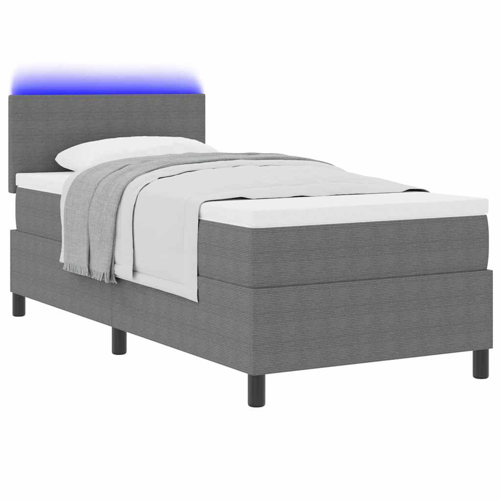 vidaXL LED Boxspringbett Hellgrau und Weiß 80 x 200 cm Cordstoff