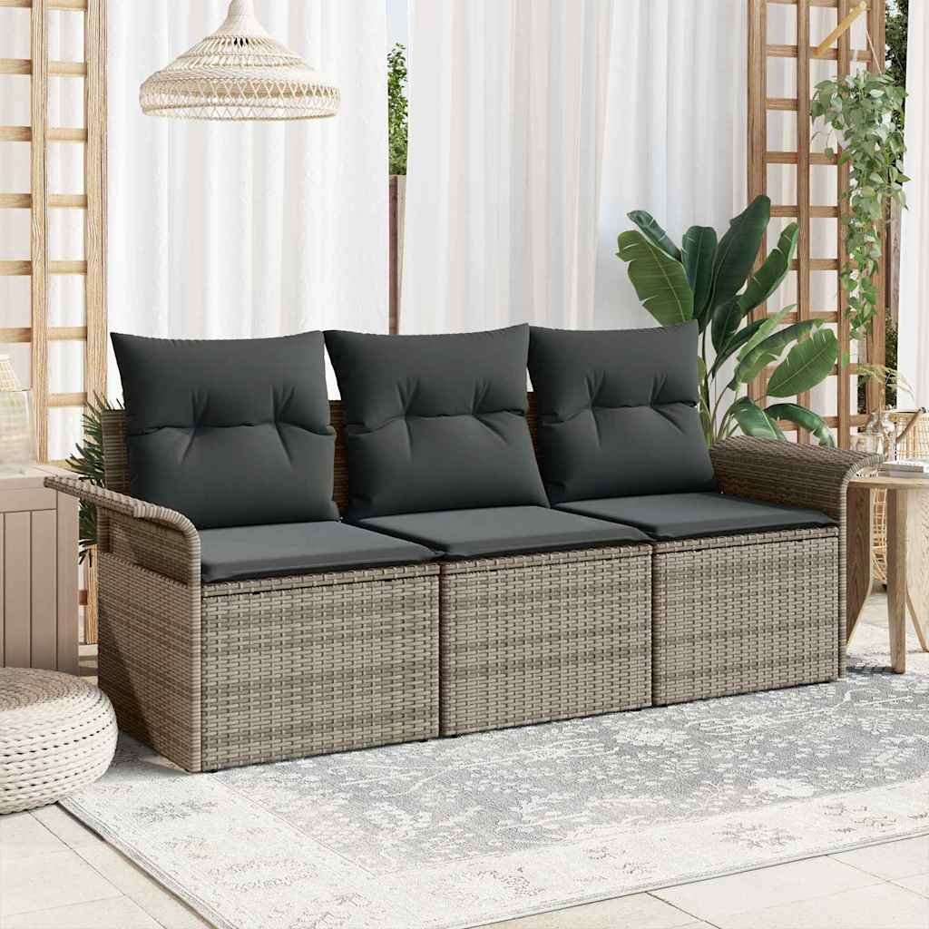 Sofa Set mit Kissen 3 pcs Schwarz Poly-Rattan