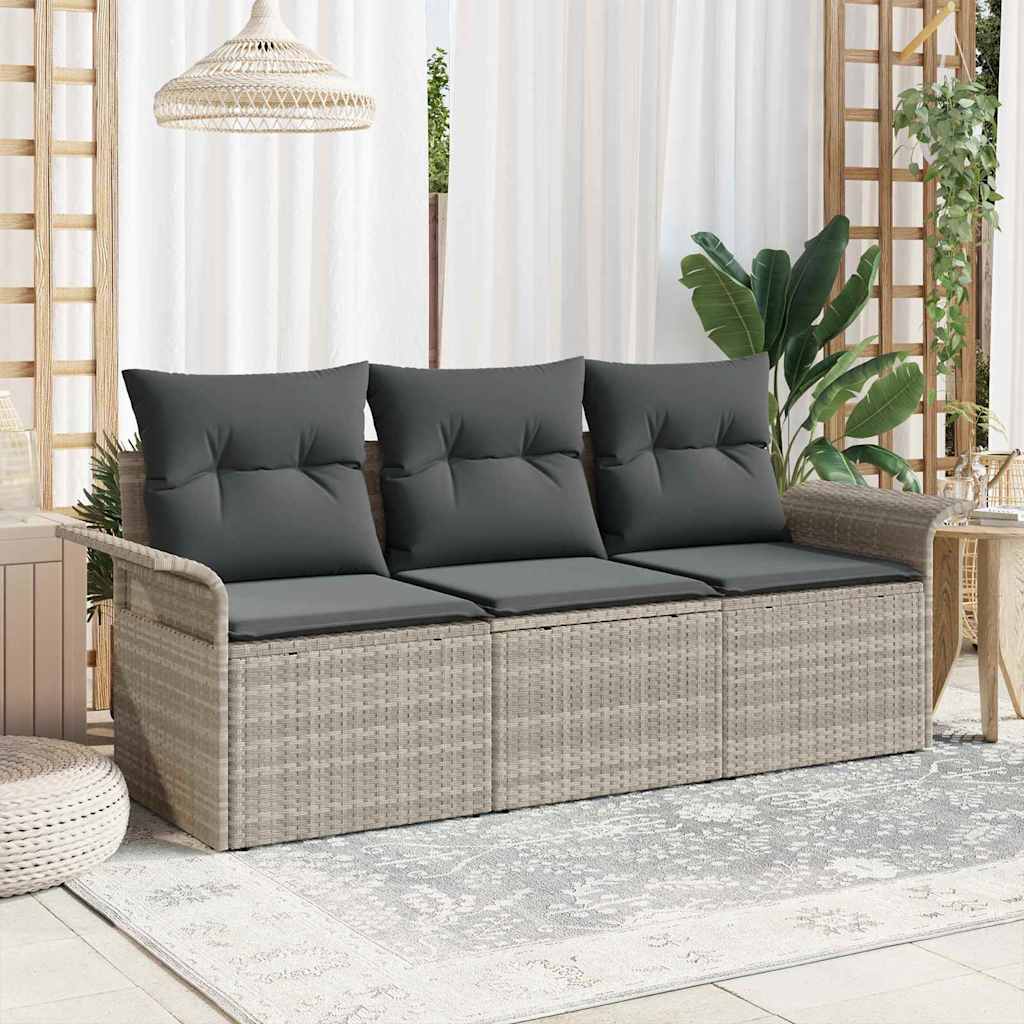 Sofa Set mit Kissen 3 pcs Schwarz Poly-Rattan