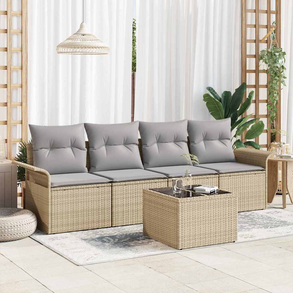 Sofa Set mit Kissen 5 pcs Schwarz Poly-Rattan