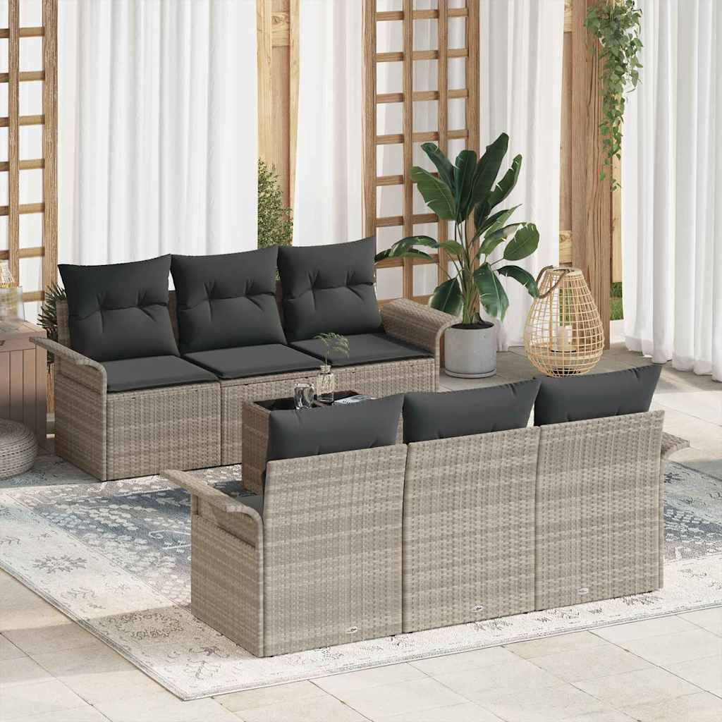 Gartensofa-set mit Kissen 7 pcs Schwarz Poly-Rattan