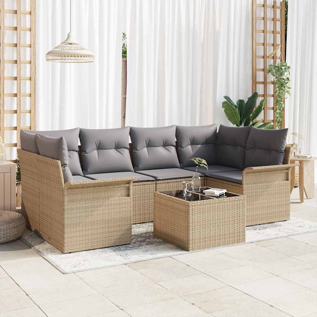 Gartensofa-set mit Kissen 7 pcs Schwarz Poly-Rattan