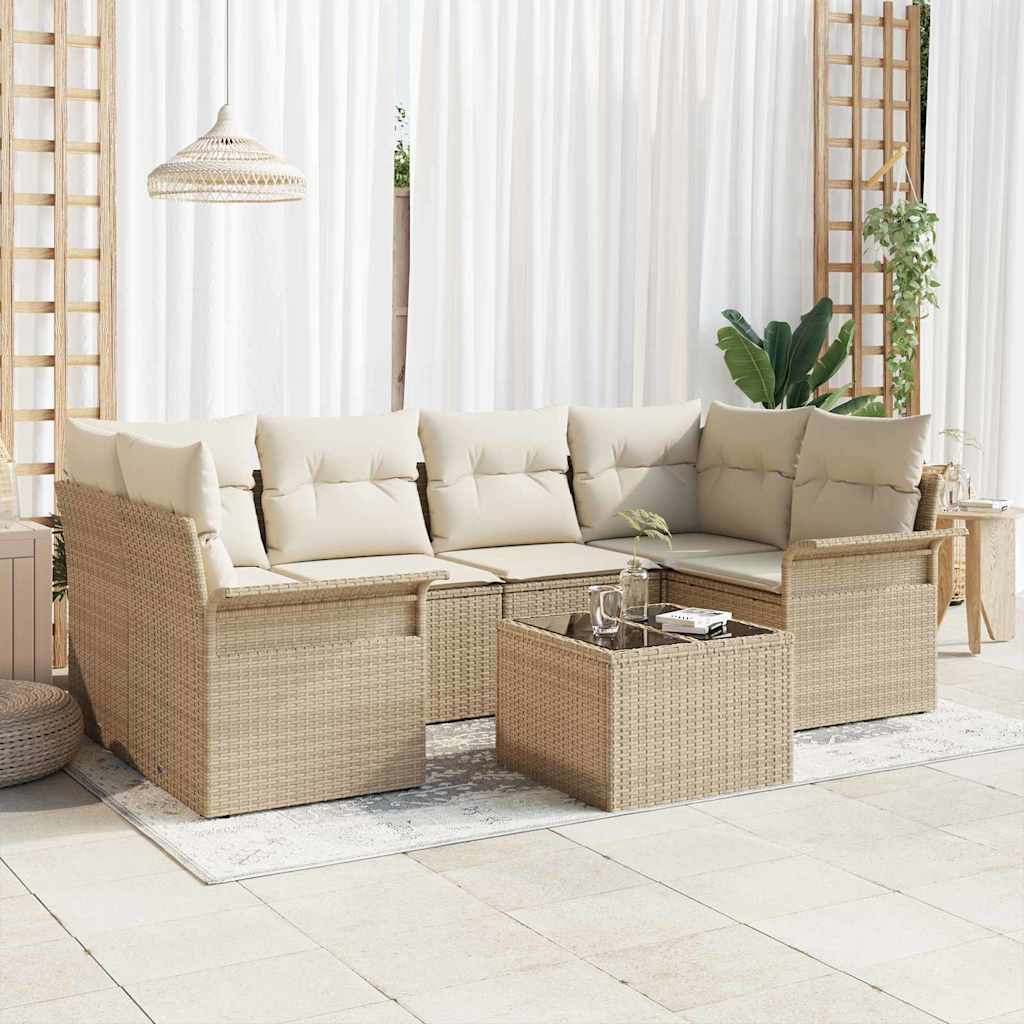 Gartensofa-set mit Kissen 7 pcs Schwarz Poly-Rattan