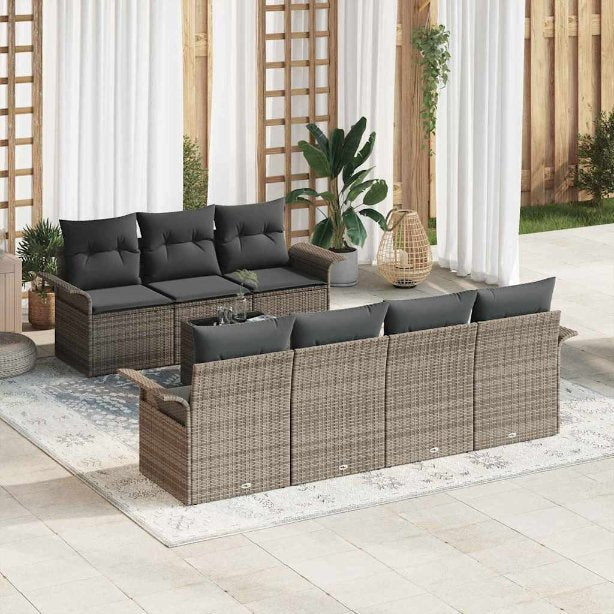 Gartensofa-set mit Kissen 8 pcs Schwarz Poly-Rattan