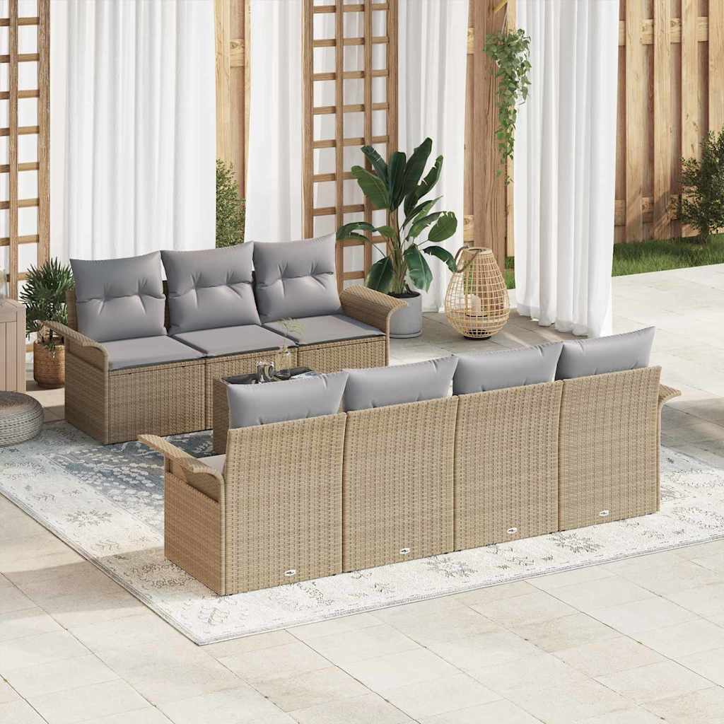 Gartensofa-set mit Kissen 8 pcs Schwarz Poly-Rattan