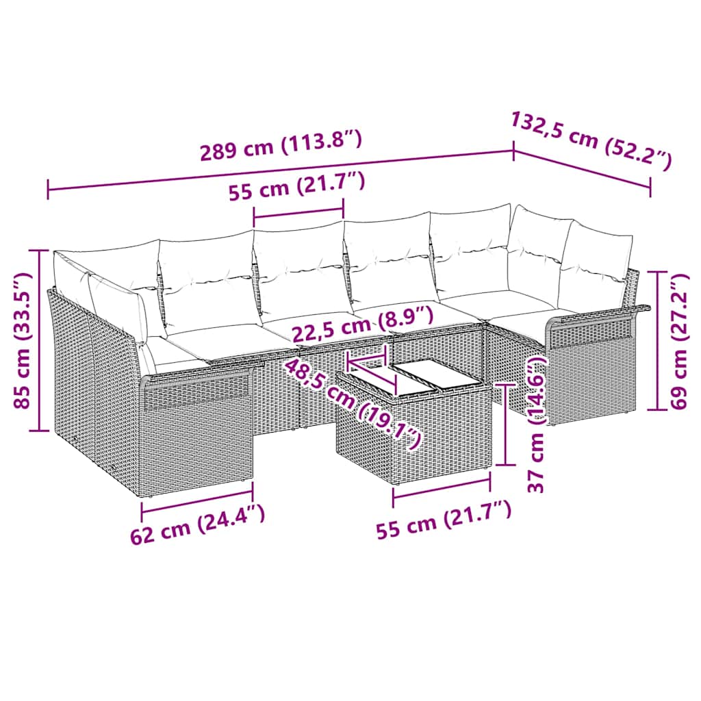 Gartensofa-set mit Kissen 8 pcs Schwarz Poly-Rattan