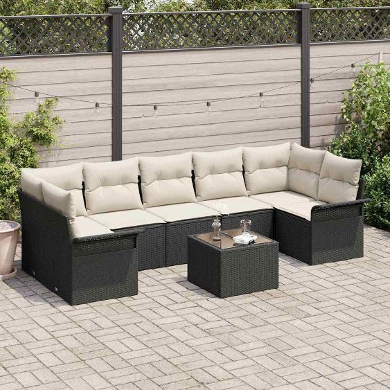 Gartensofa-set mit Kissen 8 pcs Schwarz Poly-Rattan
