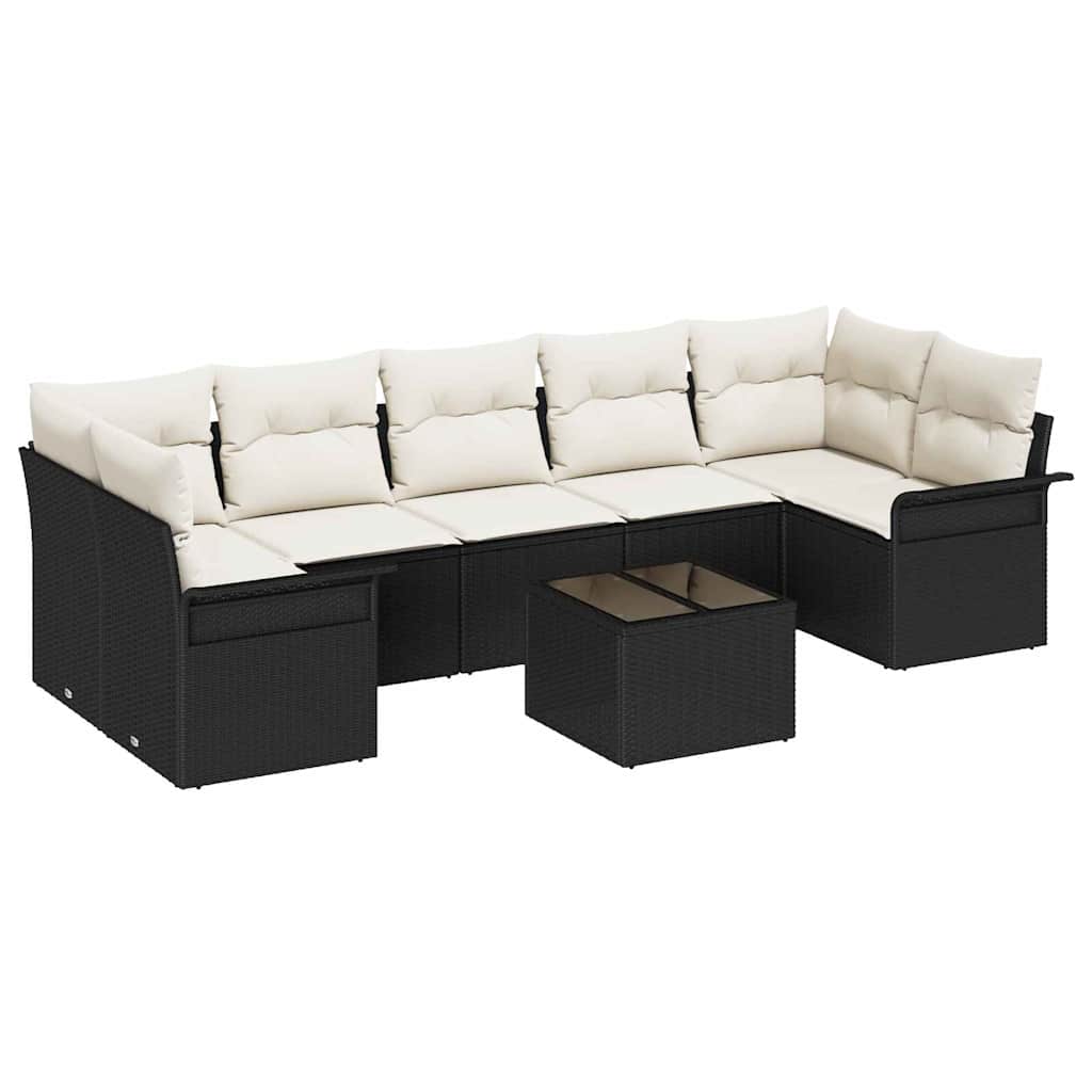 Gartensofa-set mit Kissen 8 pcs Schwarz Poly-Rattan