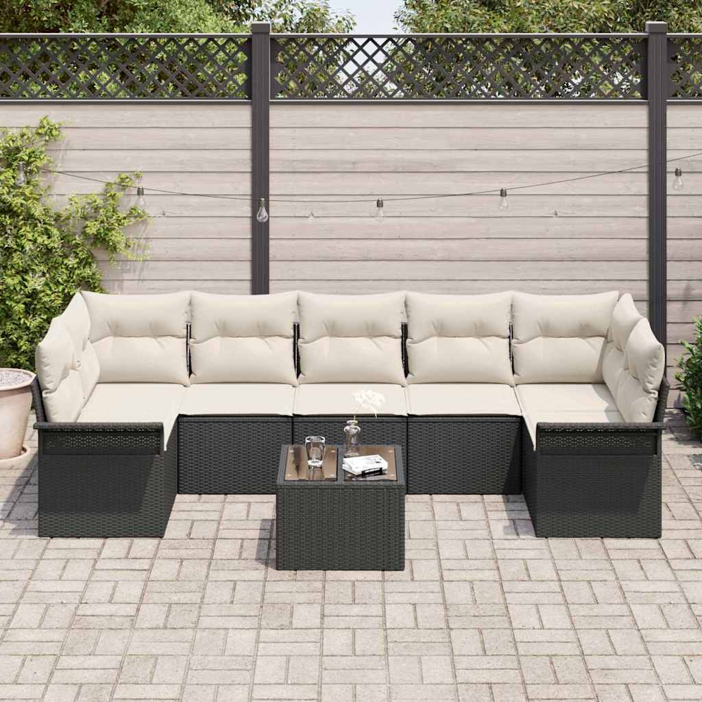 Gartensofa-set mit Kissen 8 pcs Schwarz Poly-Rattan