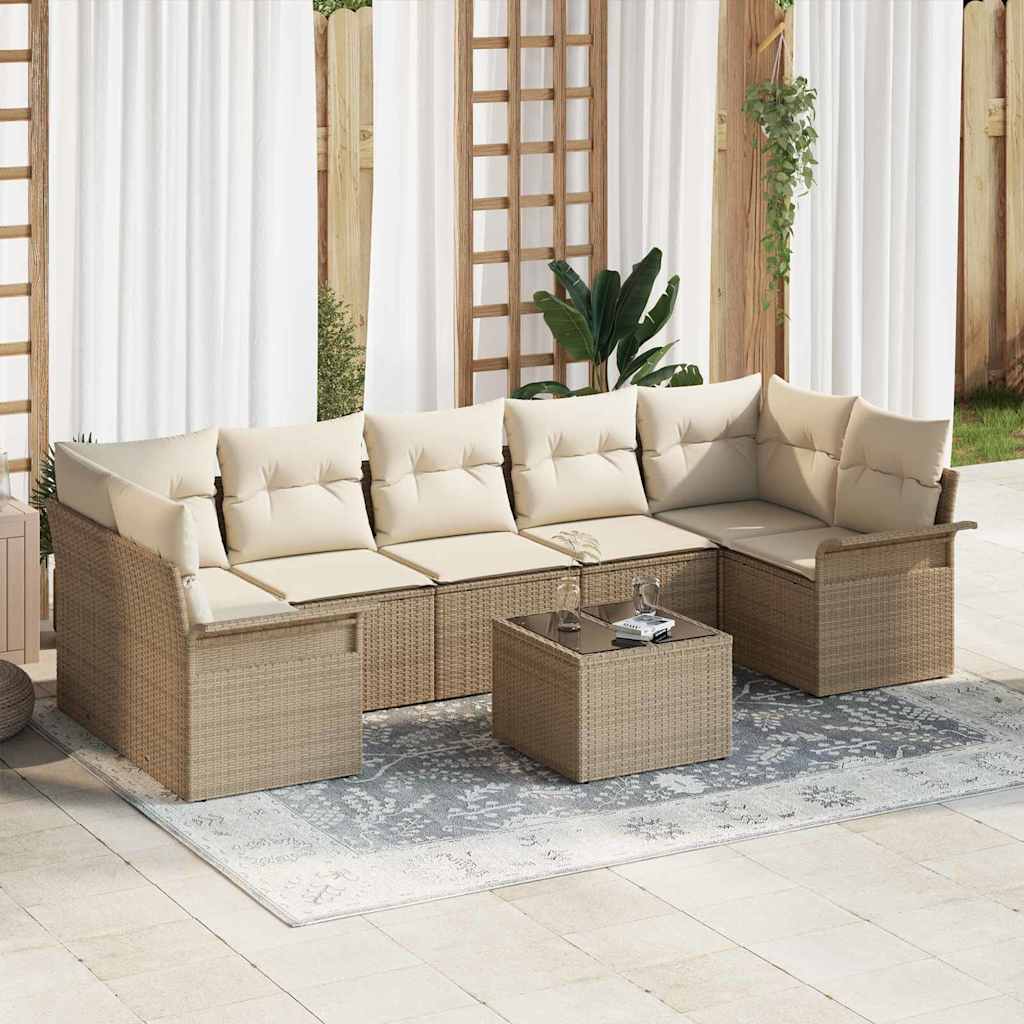 Gartensofa-set mit Kissen 8 pcs Schwarz Poly-Rattan