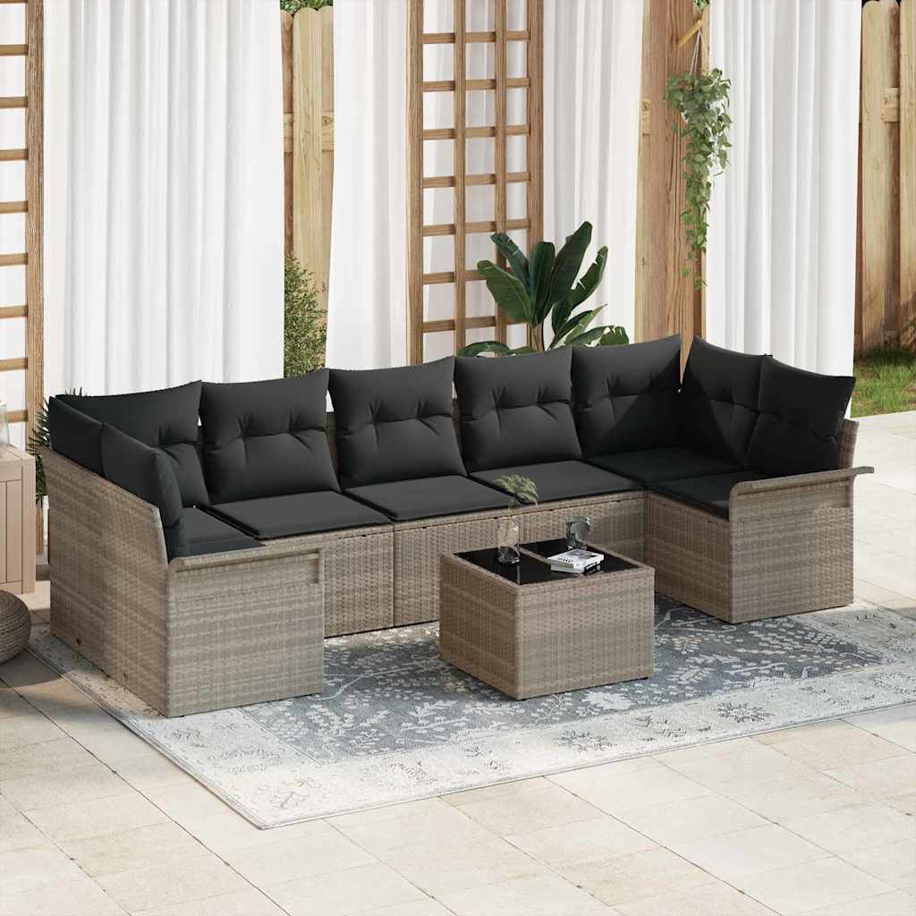 Gartensofa-set mit Kissen 8 pcs Schwarz Poly-Rattan