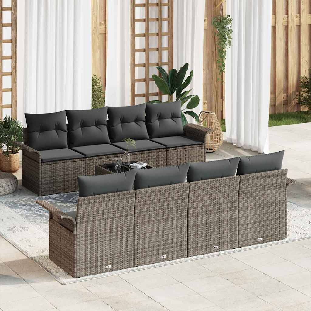 Gartensofa-set mit Kissen 9 pcs Schwarz Poly-Rattan