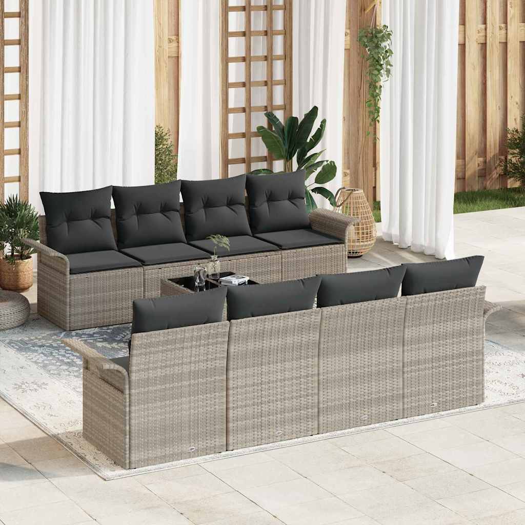 Gartensofa-set mit Kissen 9 pcs Schwarz Poly-Rattan