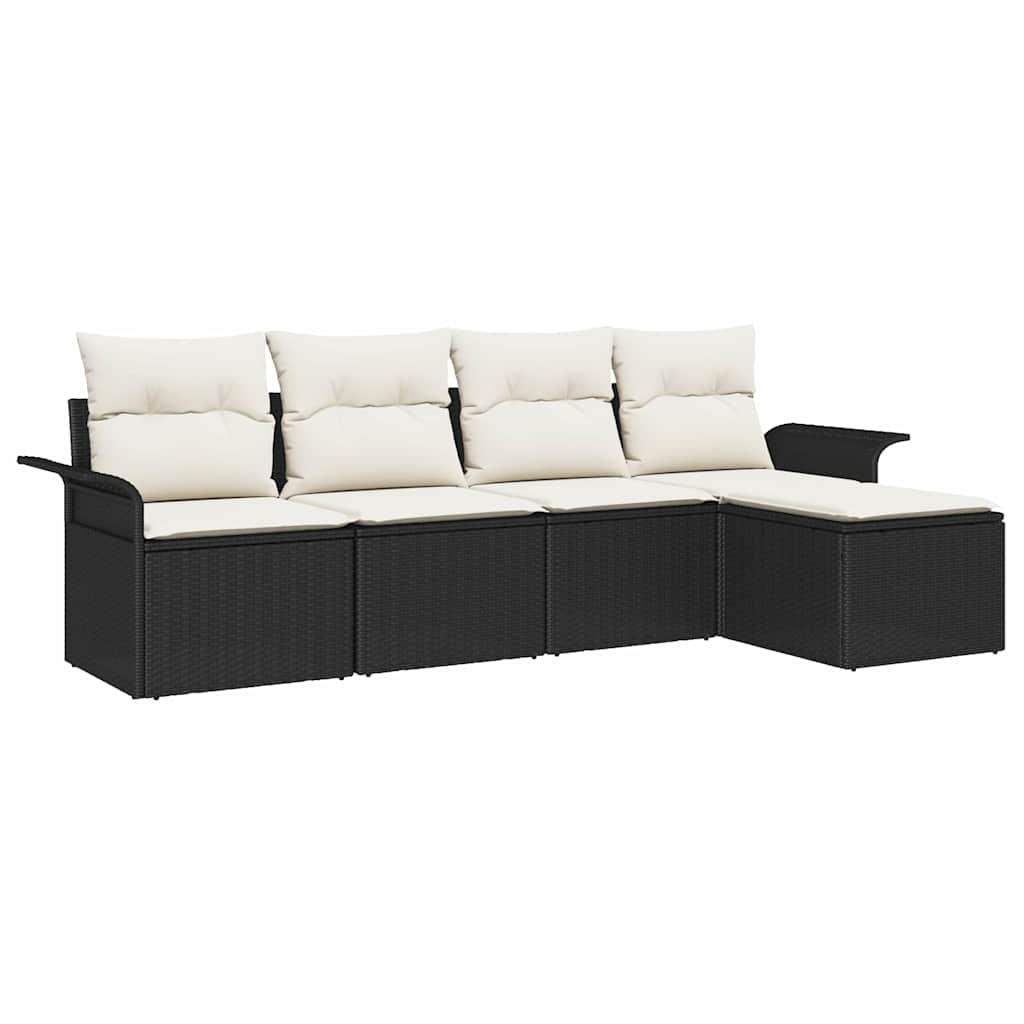Outdoor-Sofa mit Kissen 5 pcs Schwarz Poly-Rattan
