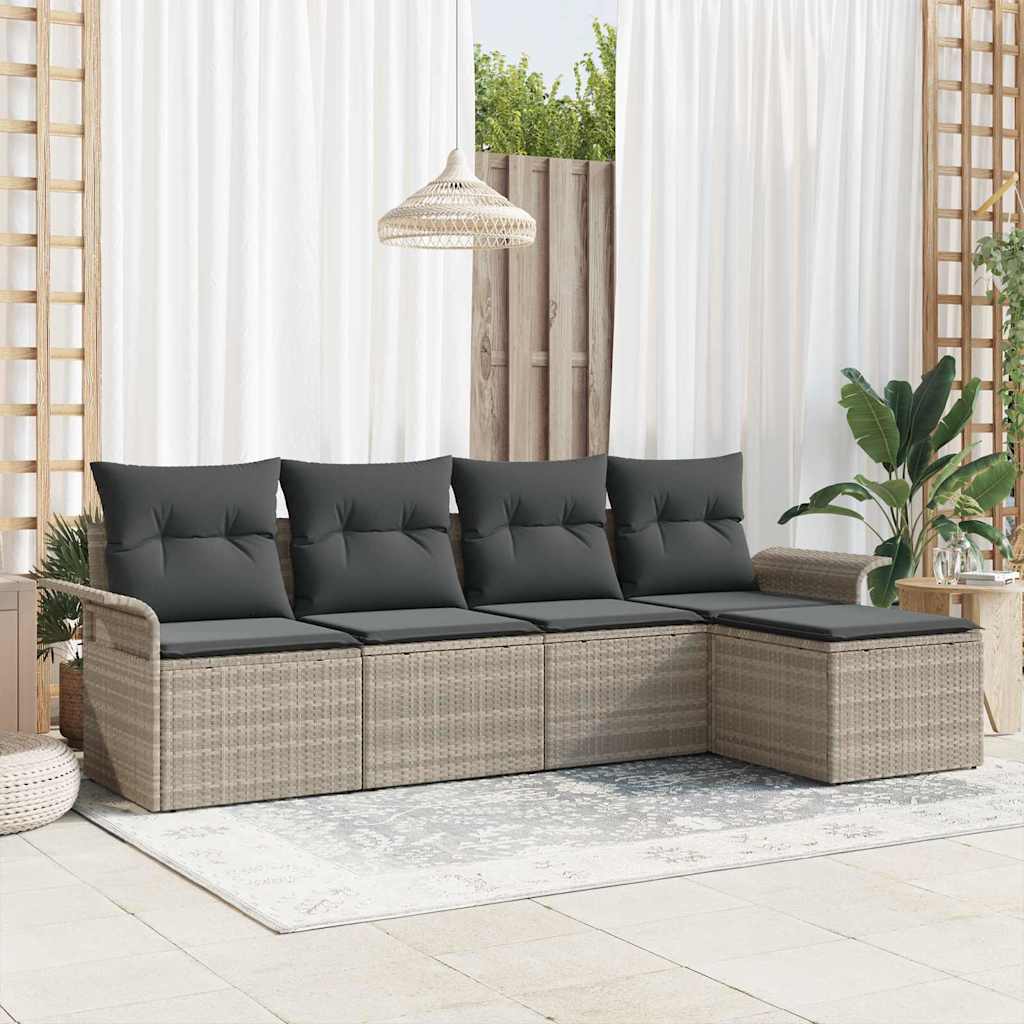 Outdoor-Sofa mit Kissen 5 pcs Schwarz Poly-Rattan