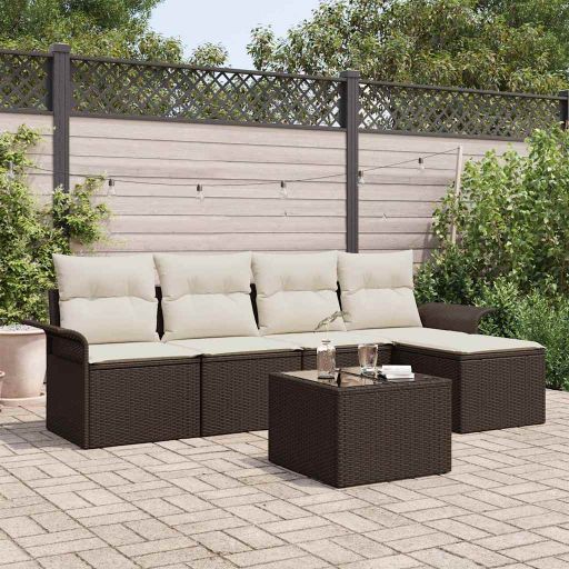 Outdoor-Sofa mit Kissen 5 pcs Schwarz Poly-Rattan