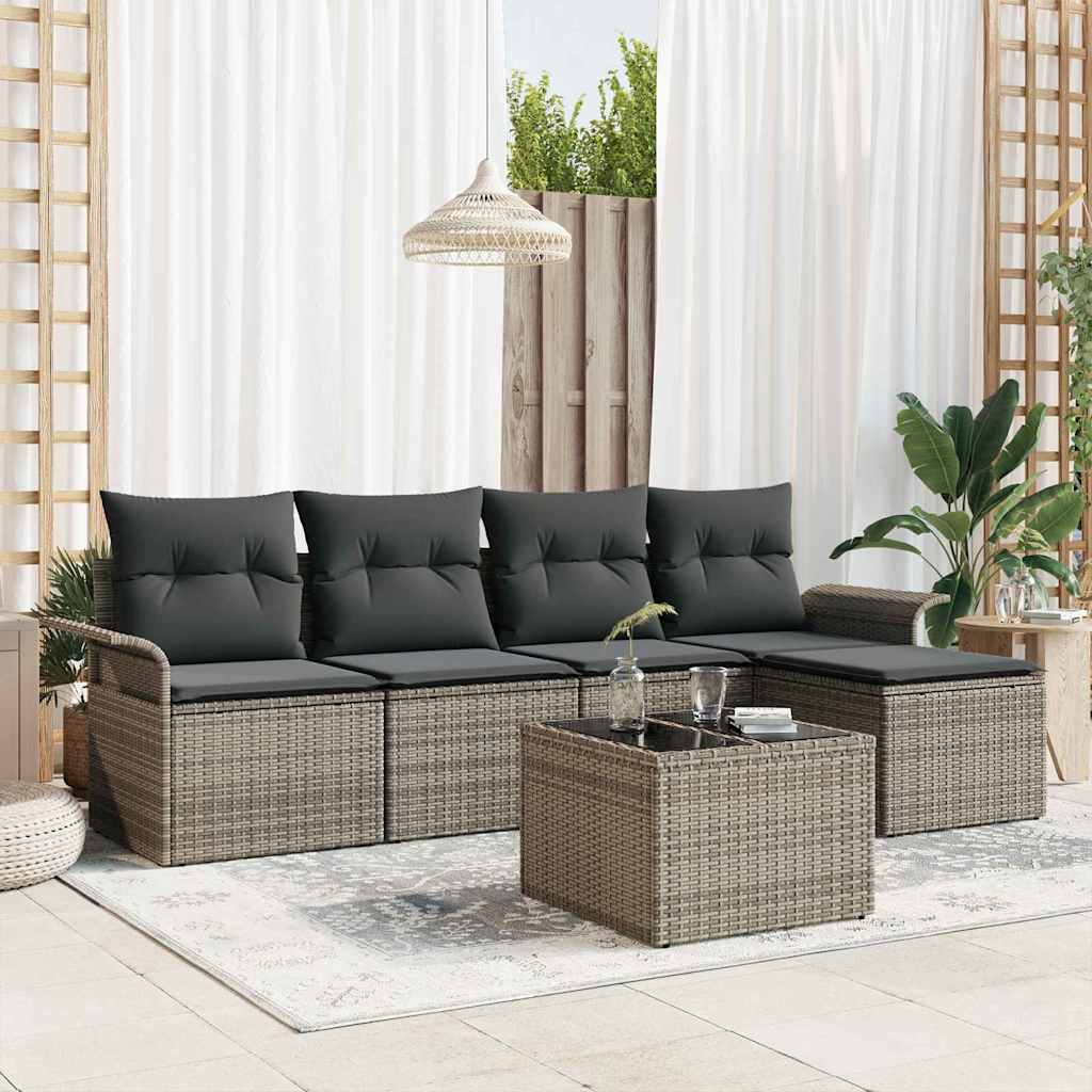Outdoor-Sofa mit Kissen 5 pcs Schwarz Poly-Rattan