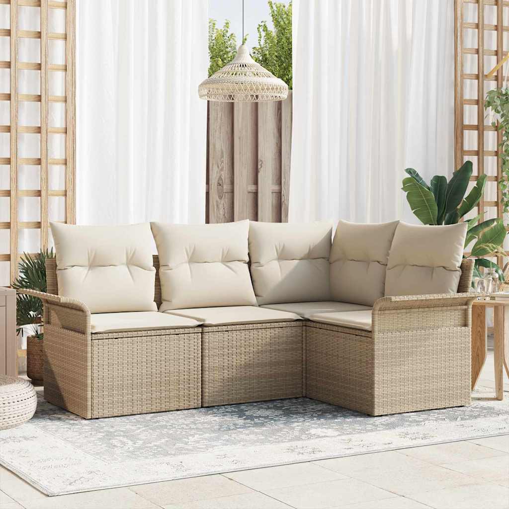 Gartensofa-set mit Kissen 4 pcs Schwarz Poly-Rattan