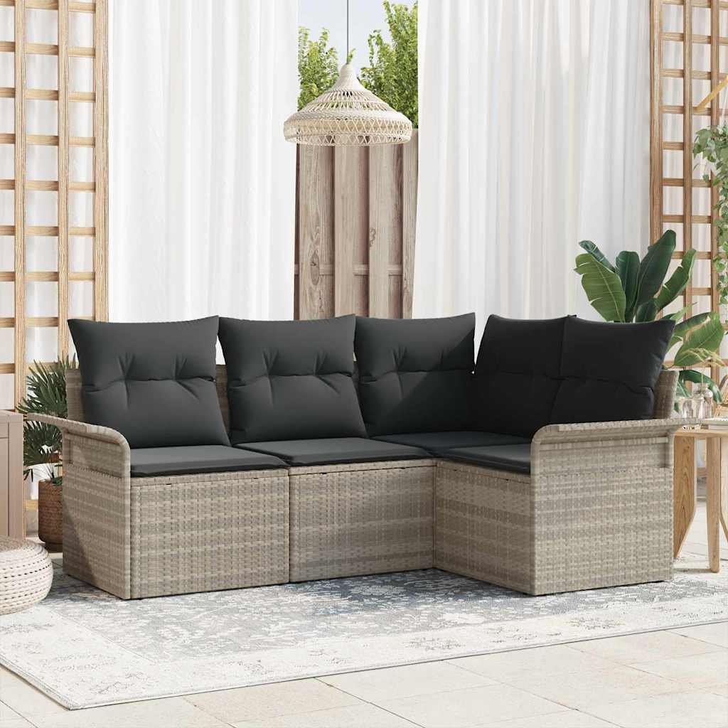 Gartensofa-set mit Kissen 4 pcs Schwarz Poly-Rattan