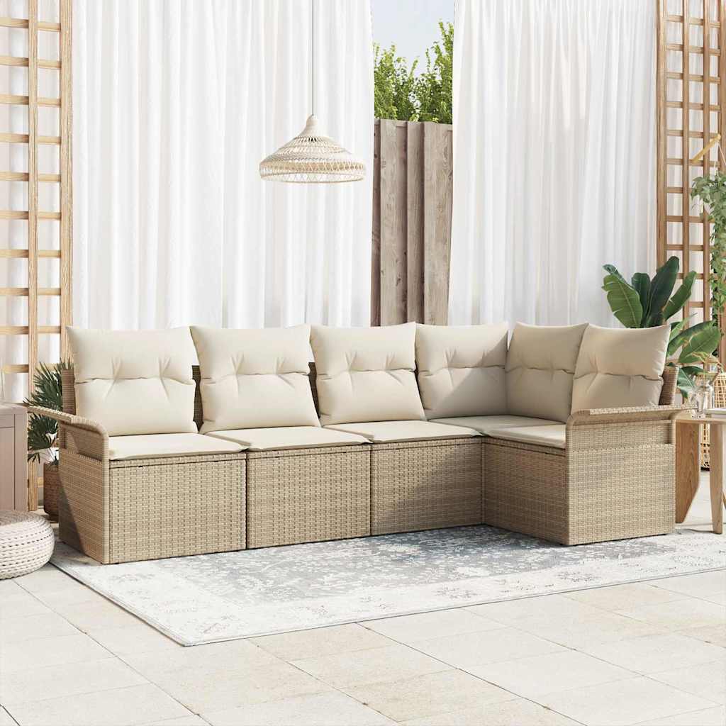 Gartensofa-set mit Kissen 5 pcs Schwarz Poly-Rattan