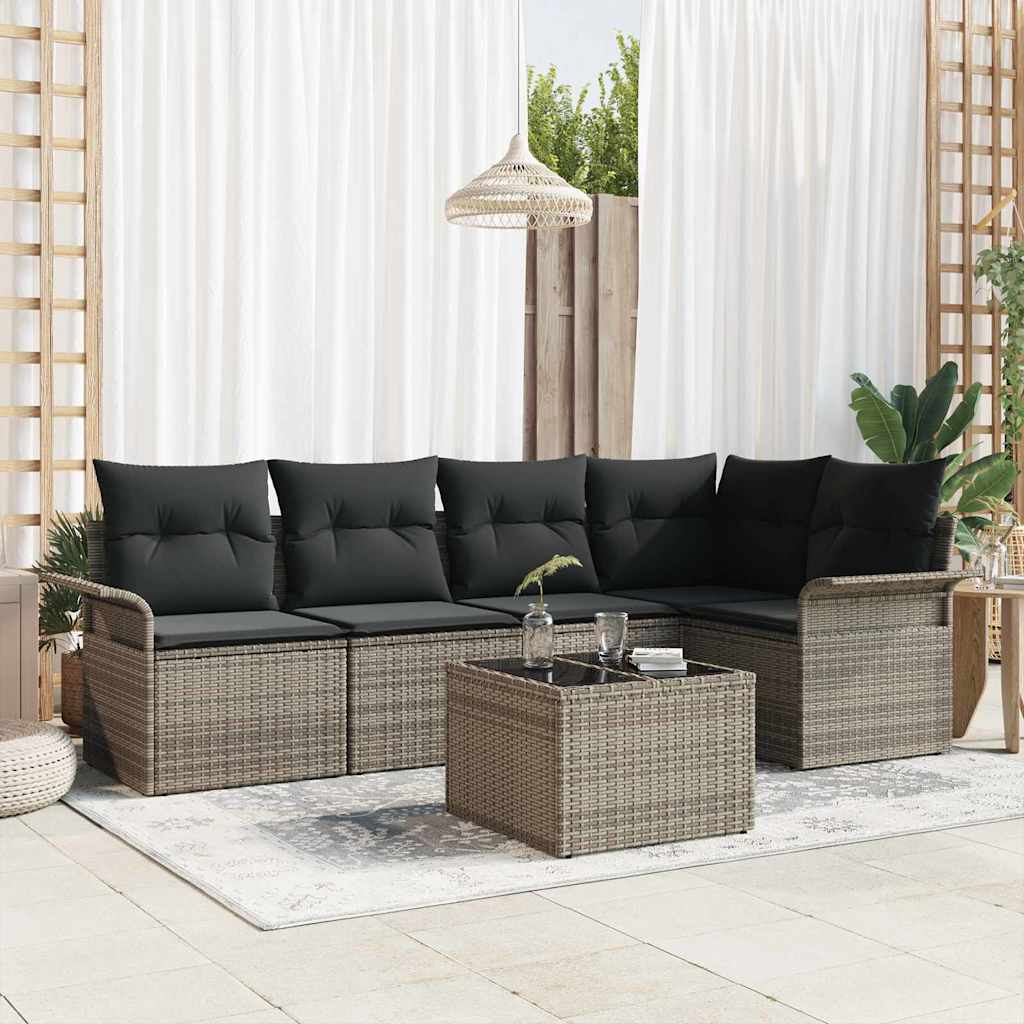 Gartensofa-set mit Kissen 5 pcs Schwarz Poly-Rattan