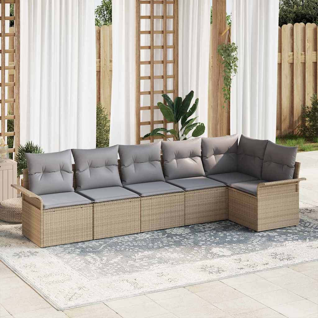 Gartensofa-set mit Kissen 6 pcs Schwarz Poly-Rattan