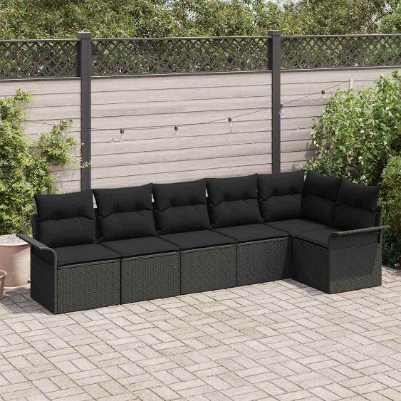 Gartensofa-set mit Kissen 6 pcs Schwarz Poly-Rattan