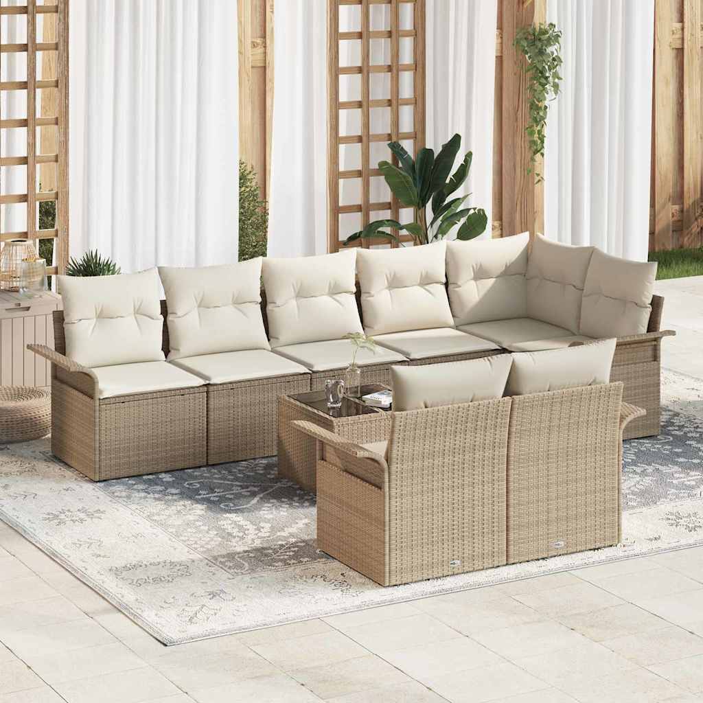 Gartensofa-set mit Kissen 8 pcs Schwarz Poly-Rattan