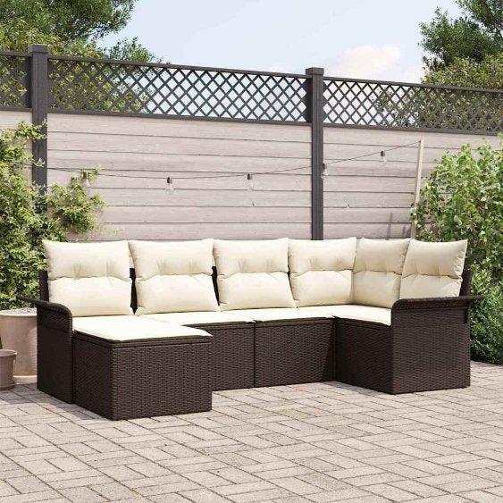Gartensofa-set mit Kissen 6 pcs Schwarz Poly-Rattan